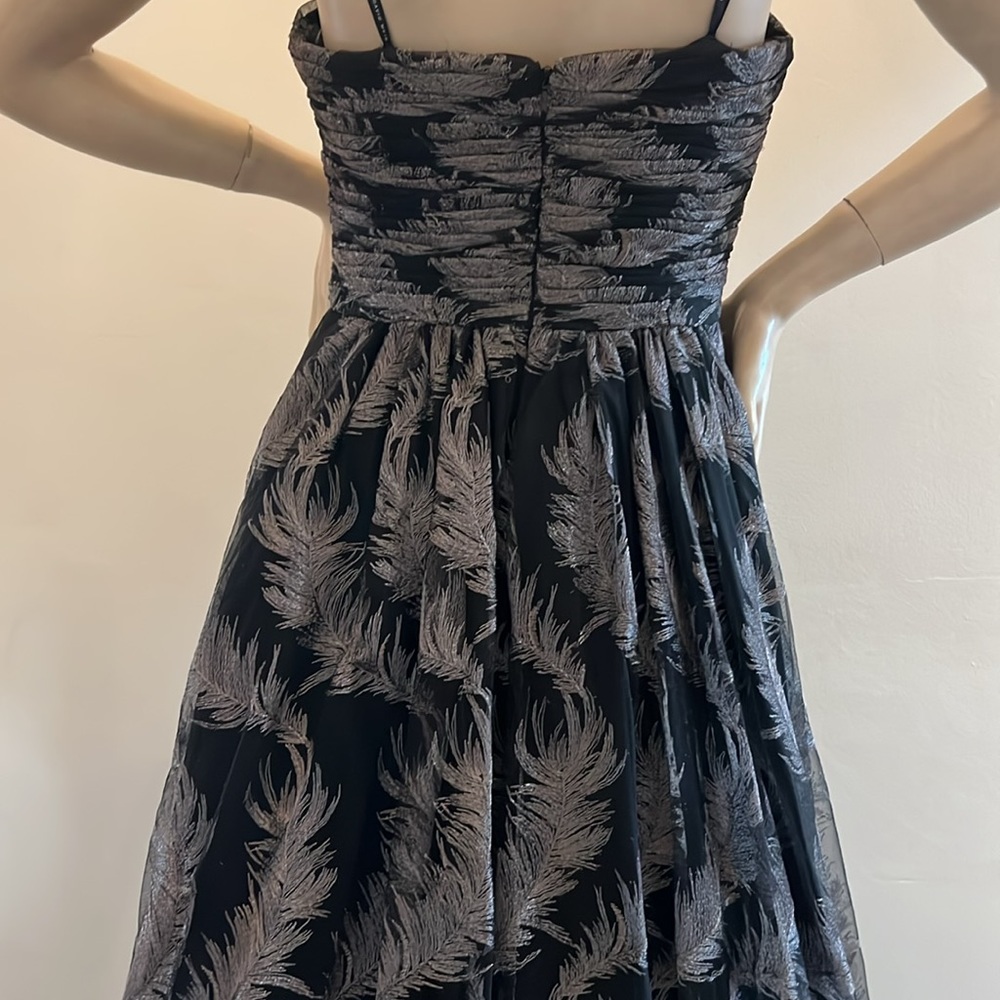 David Meister strapless feather embellished fit and flare mesh long gown - Picture 9 of 17